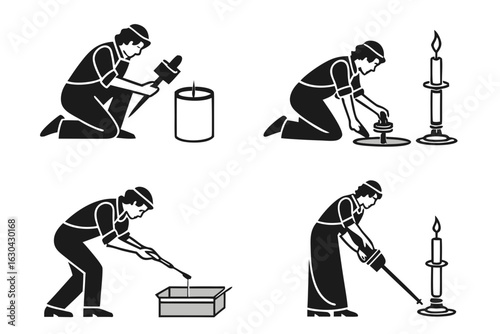 Candle Making Process Steps Iconography.