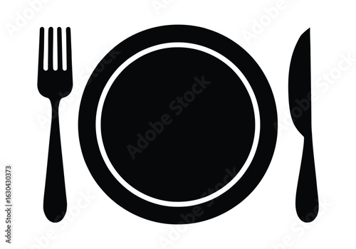 Elegant Table Setting Silhouette A Classic Representation of Dining Etiquette and Culinary Presentation Depicted with a Fork Knife and Plate