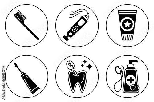 Dental Hygiene Icons Set for Oral Care.