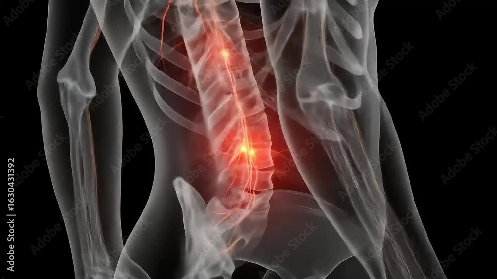 Human Spinal Anatomy with Red Highlighted Nerve Pathways and Bone ...