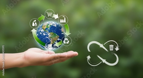 Wallpaper Mural Sustainable Earth cycle concept with hand holding planet and recycling symbols Torontodigital.ca