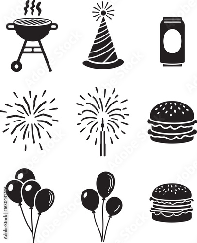 Celebrate summer barbecue party with burgers and fireworks
