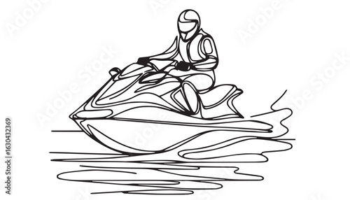 Continuous one single minimal line drawing watercraft
