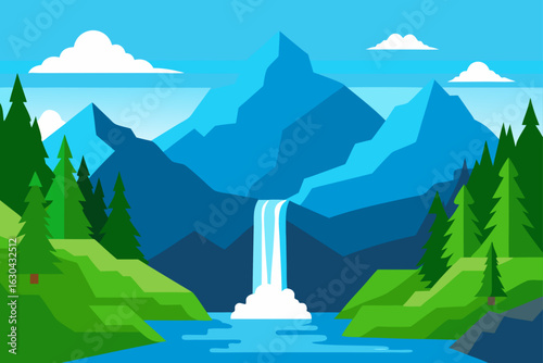 Breathtaking Landscape with a Majestic Cascading Waterfall