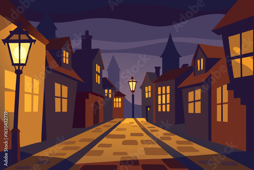 Charming and Atmospheric Cobblestone Street at Night