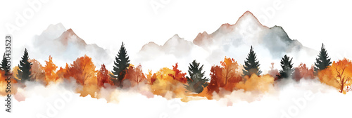 Autumn Forest Watercolor Vector Landscape with Transparent Background in PNG for Scenic Designs and Nature-Inspired Projects