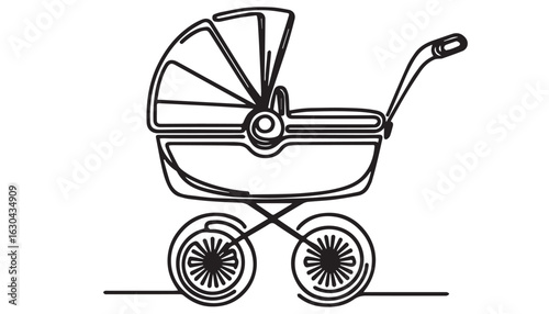 Continuous one single minimal line drawing baby carriage