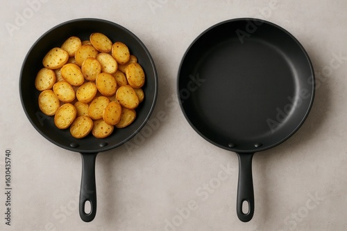 One Pan Full of Golden Fries, the Other Empty