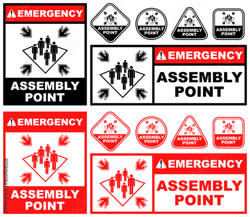 Set Collections assembly point emergency sign template design vector illustration