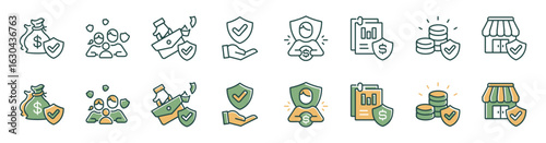 set of life insurance icon line collection business money shield protection finance assurance banking policy vector illustration
