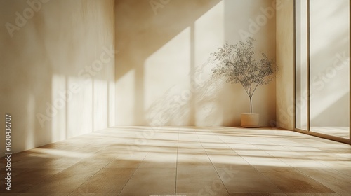 Wallpaper Mural Empty beige room bathed in sunlight Torontodigital.ca