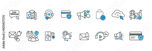 set of Modern marketing Minimalist Icons for credit card , email notification , chatting 