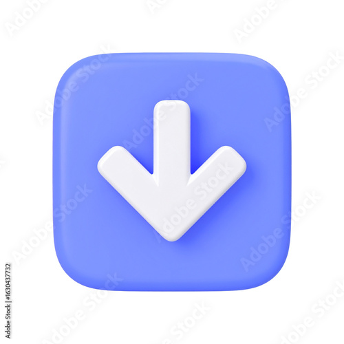 Download arrow icon on blue square, isolated on transparent background