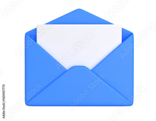 Isolated blue envelope with white letter on transparent background