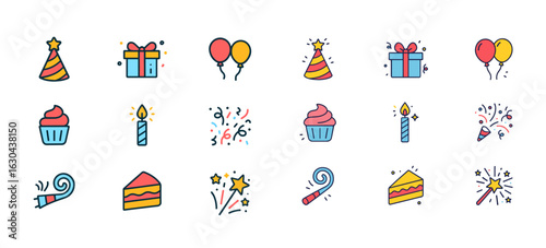 set of colorful  festive icon vector illustration and editable stock 