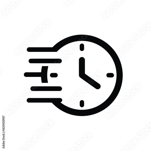 Vector illustration of a clock icon with motion lines indicating speed and the passage of time representing urgency