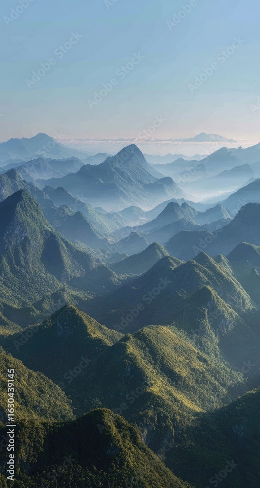 Fototapeta premium Misty mountain range vista