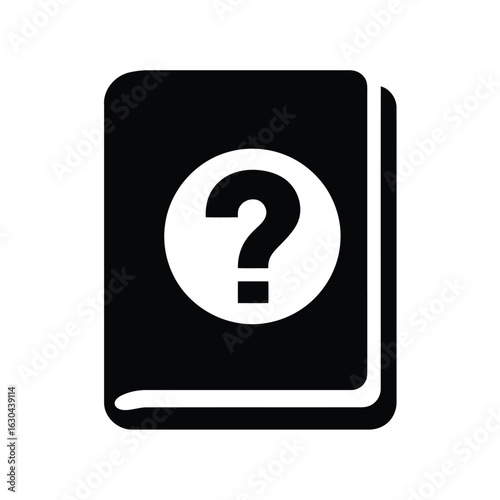 Vector illustration of a book with a question mark on the cover representing knowledge information and education
