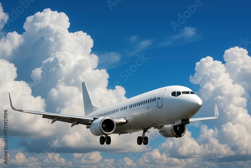 A commercial airliner soars high above a sea of fluffy white clouds