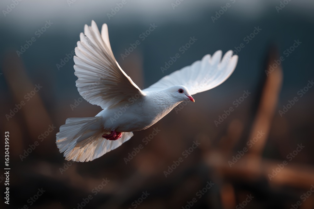 Obraz premium Peace dove flying over battlefield with contrast