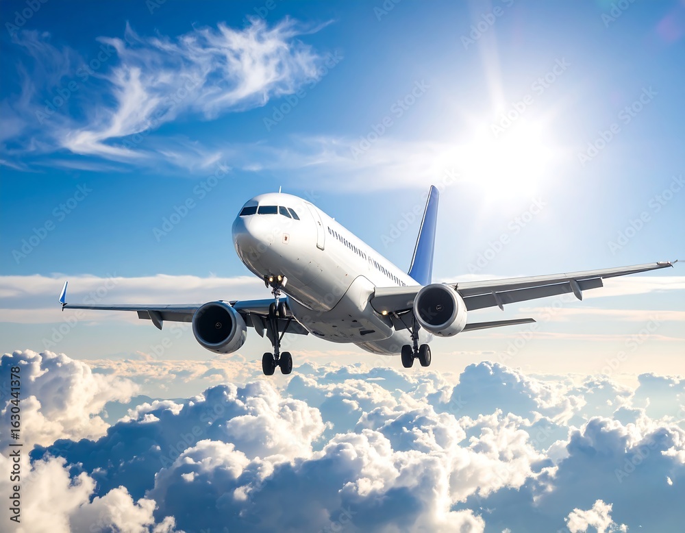 Obraz premium Airplane flying above clouds