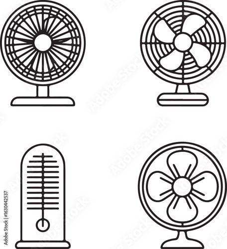 Electric Fan Types Outline Icons Table Fan