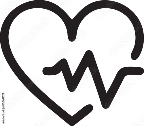 Heartbeat Symbol of Life Force and Vitality with Pulse Wave Representing Health and Wellbeing in Bold Black Line Art