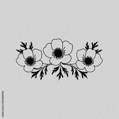 Anemone Minimalist Floral Bouquet Drawing