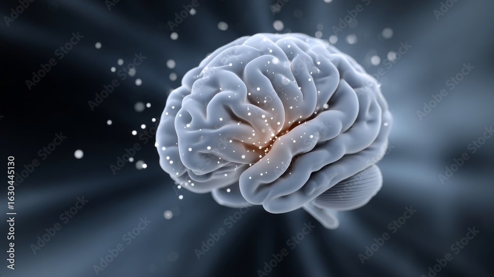 Fototapeta premium A close up of a brain with a lot of white matter and a lot of black matter. The image conveys the complexity and intricacy of the human brain