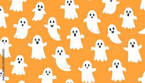 Cute ghosts on an orange background