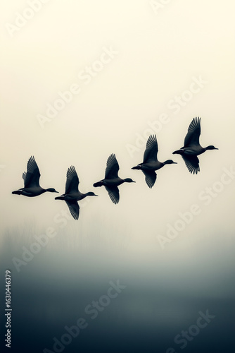 Monochrome wild ducks silhouetted mid-flight against golden dusk sky, sunset, bird flu cases, disease transmission, migratory birds, bird flu outbreak