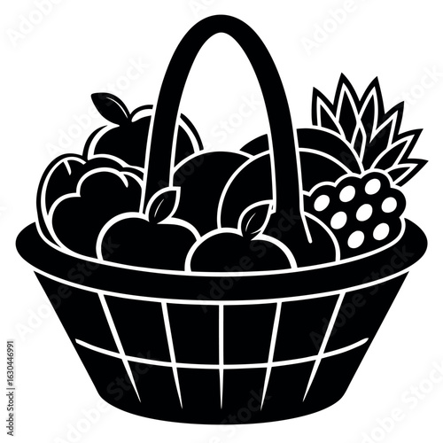 Simple Organic Basket Filled with Vegetables Silhouette