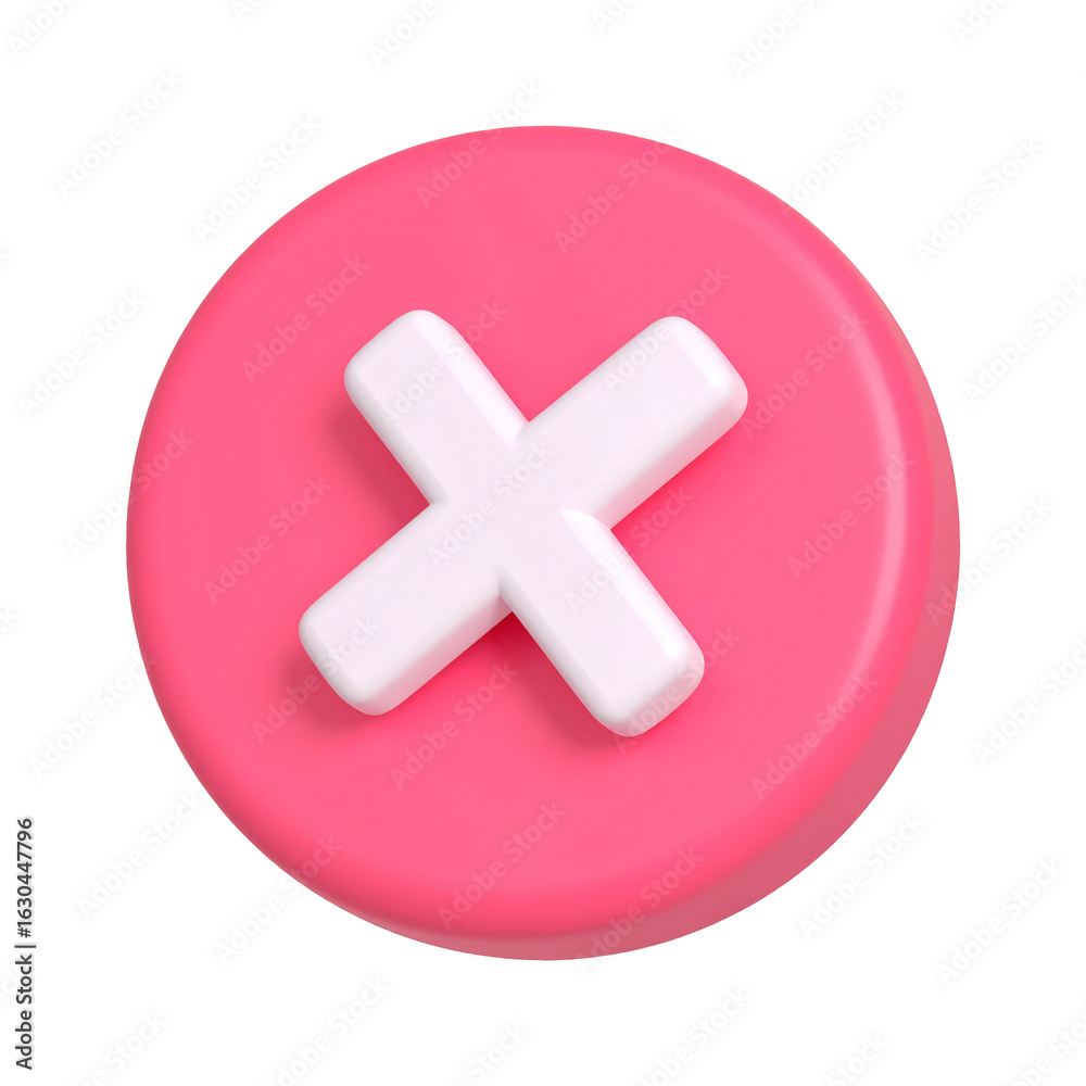 Fototapeta premium Cute pink cross mark button on transparent background