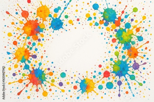 A watercolor splatter border with a blank canvas inviting your creativity
