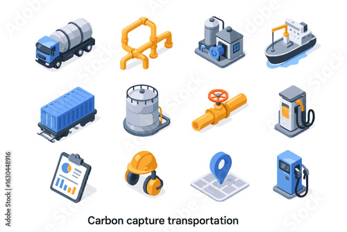 Icons rail vector equipment network tanker carbon storage fuel capture station compressor