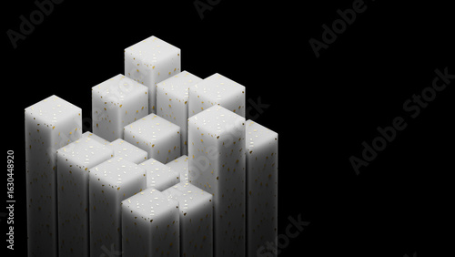Modern 3D Background, White Abstract Blocks with Gold Flecks, Corporate Data Chart, Financial Graphic with Copy Space