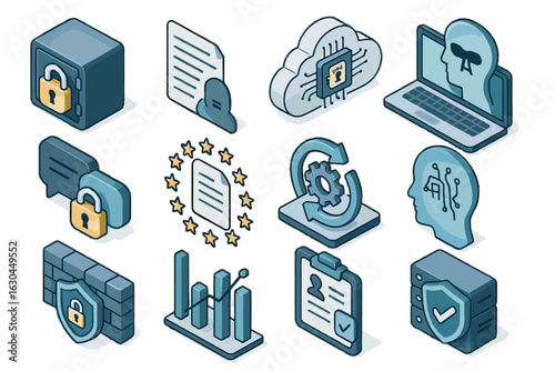 Vector encrypted firewall icon update data therapist ai processor scanner tool analytics