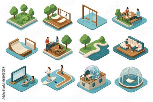 Mini terrace station leisure ramp icon city park skate vector sea floating