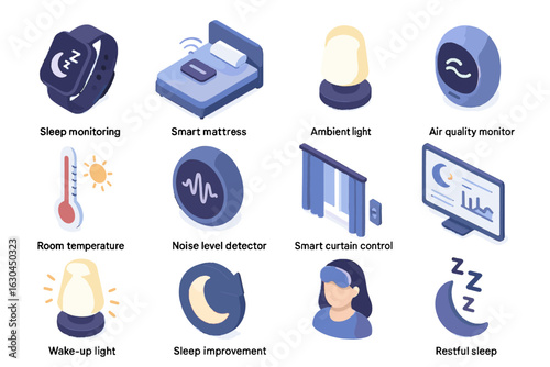 Lamp smart bedroom icon mattress restful improvement ambient control dashboard icons vector