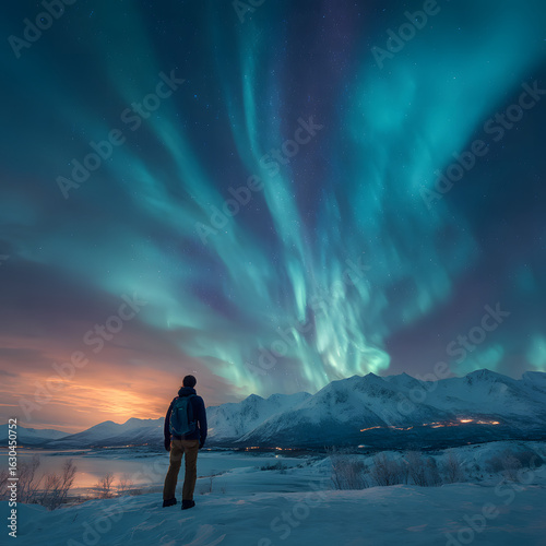 Breathtaking Aurora Borealis Above Winter Landscape at Dusk