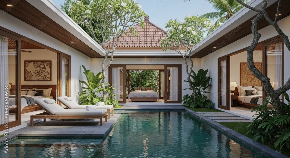 Fototapeta premium luxury tropical home with swimming pool in indonesia
