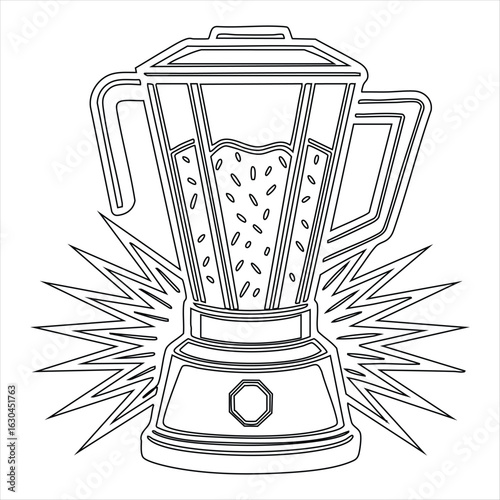 Stylized Line Art of a Blender with Liquid and Bubbles kitchen appliance food processor