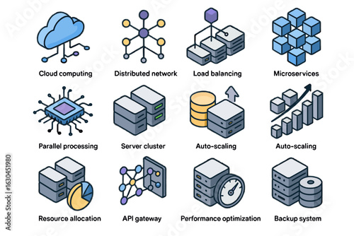 Load vector icons network system icon balancing solutions scalable allocation microservices backup