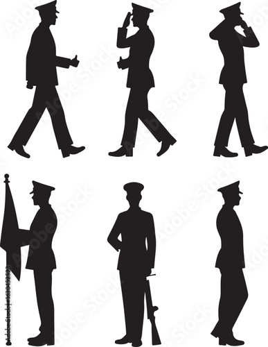Silhouette set featuring soldiers in various poses and duties