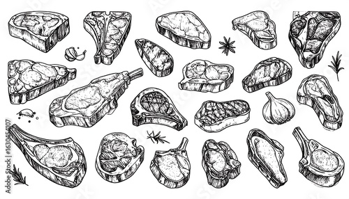 Hand-drawn illustrations of various steak cuts