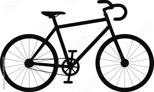 Simple silhouette of a black road bicycle on a white background