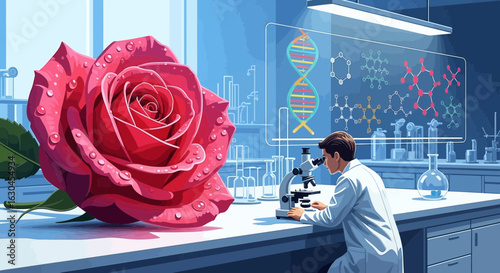 The intersection of nature and science a scientist exploring the beauty of a rose