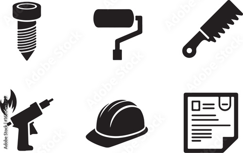 Construction tools and equipment icons for building and renovation designs