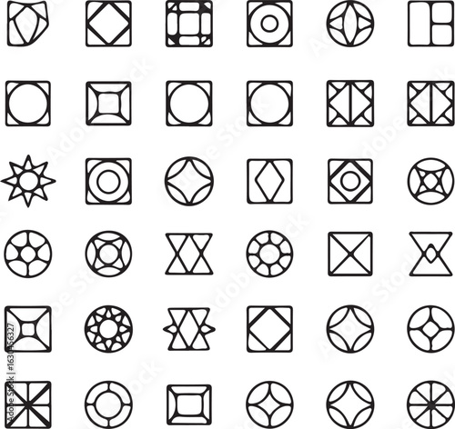 Geometrical Gemstone and Diamond Cut Icons