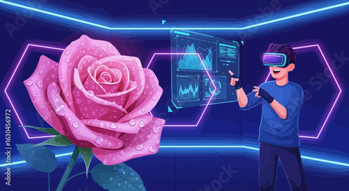Virtual reality meets natural beauty: A blend of tech and a vibrant rose
